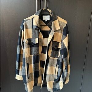 Lucky Brand Womens Shacket Chore Jacket Size S Chore Plaid Bonfire Tan BlackLuck